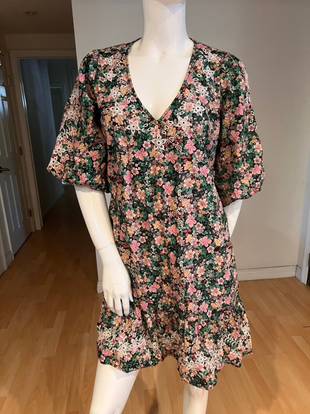 $298 JOHNNY WAS REVEBAH FLORAL POPLIN MINI DRESS SIZE L LARGE